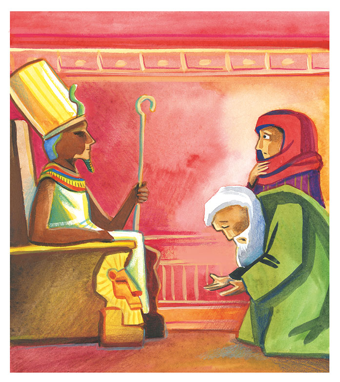 Bibelillustration, vor dem Pharao - Illustration Liliane Oser 